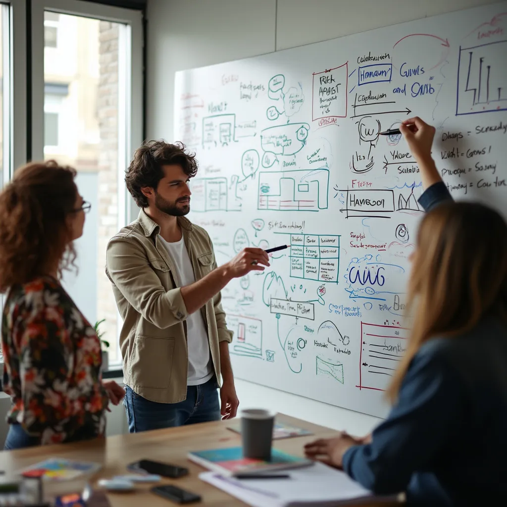Equipo multidisciplinario trabajando en un hub de innovación tecnológica